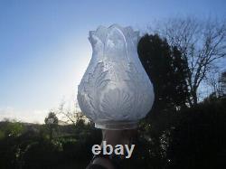 Superb Original Rare Tall Victorian Antique Crystal Etched Glass Oil Lamp Shade