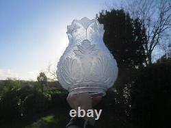 Superb Original Rare Tall Victorian Antique Crystal Etched Glass Oil Lamp Shade