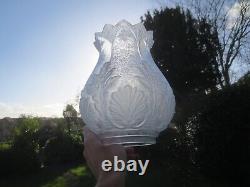 Superb Original Rare Tall Victorian Antique Crystal Etched Glass Oil Lamp Shade