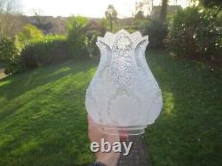 Superb Original Rare Tall Victorian Antique Crystal Etched Glass Oil Lamp Shade