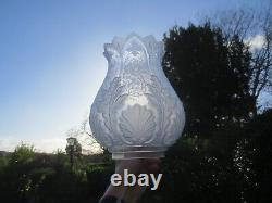 Superb Original Rare Tall Victorian Antique Crystal Etched Glass Oil Lamp Shade