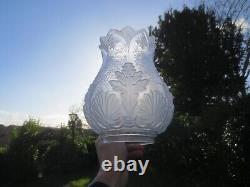 Superb Original Rare Tall Victorian Antique Crystal Etched Glass Oil Lamp Shade