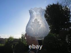 Superb Original Rare Tall Victorian Antique Crystal Etched Glass Oil Lamp Shade