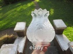 Superb Original Rare Tall Victorian Antique Crystal Etched Glass Oil Lamp Shade