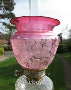 Superb Original Victorian Antique Cranberry Glass Duplex Oil Lamp Shade
