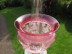 Superb Original Victorian Antique Cranberry Glass Duplex Oil Lamp Shade