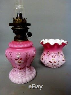 Superb Original Victorian Miniature Oil Lamp & Matching Shade One Of A Pair