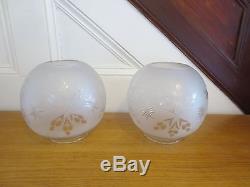 Superb Pair Of Old Original Victorian Cut Glass Duplex Oil Lamp Shades