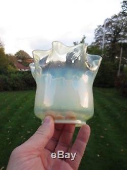 Superb Pair Of Old Original Victorian Vaseline Glass Oil Lamp Shades 3 Fitter