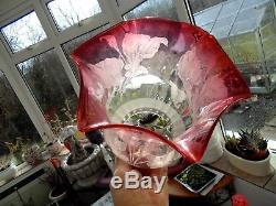 Superb Quality Cranberry Lily Etched Victorian Oil Lamp Shade