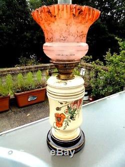 Superb Quality Fine Etch Burnt Orange Victorian Art Nouveau Oil Lamp Shade