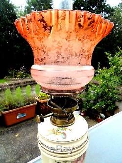 Superb Quality Fine Etch Burnt Orange Victorian Art Nouveau Oil Lamp Shade