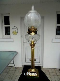 Superb Quality Victorian Cut Crystal Glass Corinthian Column Duplex Oil Lamp