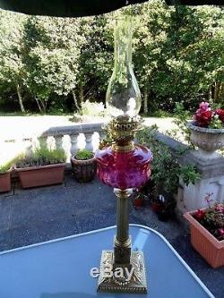 Superb Quality Victorian Decorative Column Cranberry Twin Duplex Oil Lamp