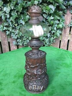 Superb Rare Victorian Oil Lamp Heavy Ornate Copper Base, French