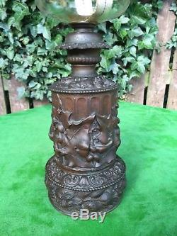 Superb Rare Victorian Oil Lamp Heavy Ornate Copper Base, French