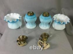 Superb Very Rare Antique Victorian Blue Glass Miniature Oil Lamps
