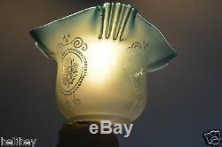 Superb Victorian 4 duplex acid etched glass oil lamp shade
