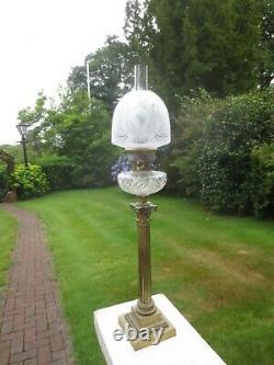 Superb Victorian Antique Crystal Etched Beehive Duplex Oil Lamp Shade
