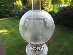 Superb Victorian Antique Crystal Etched Duplex Oil Lamp Shade