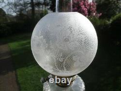 Superb Victorian Antique Crystal Etched Hinks Quality Duplex Oil Lamp Shade