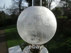 Superb Victorian Antique Crystal Etched Hinks Quality Duplex Oil Lamp Shade