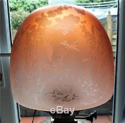 Superb Victorian Beehive Amber/orange Acid Etched Oil Lamp Shade