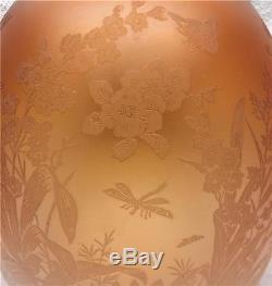 Superb Victorian Beehive Amber/orange Acid Etched Oil Lamp Shade