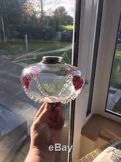 Superb Victorian Cranberry Tear Drop Oil Lamp Font