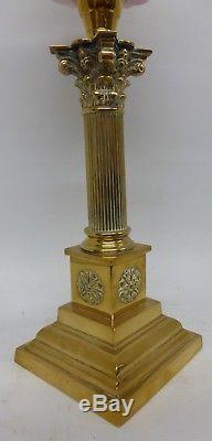 Superb Victorian Duplex Corinthian Cast Brass Base Column Oil Lamp