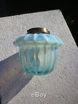 Superb Victorian Hinks Original Vaseline Opalescent Glass Duplex Oil Lamp Fount