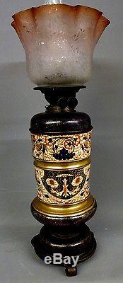 Superb Victorian Imari Oil Lamp & Original Shade