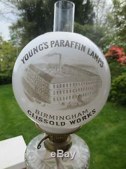 Superb Victorian Youngs Paraffin Oil Advertising Glass Duplex Oil Lamp Shade