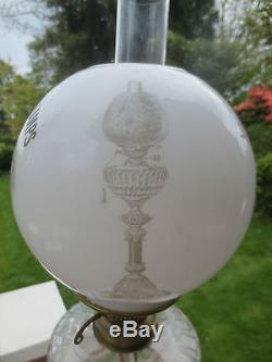 Superb Victorian Youngs Paraffin Oil Advertising Glass Duplex Oil Lamp Shade