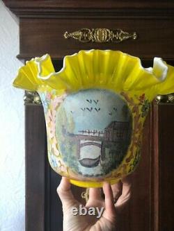 Superb Victorian hand painted glass oil lamp shade