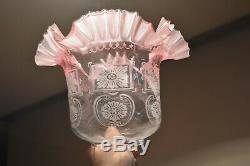 Superb antique Victorian Cranberry acid etched glass oil lamp shade