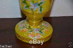 Superb hand painted /enameled Victorian /French Overlaid opaline oil lamp