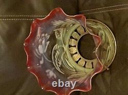 Superb large vaseline cranberry glass oil lamp shade (fittings not included)
