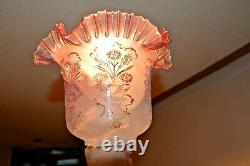 Superb original Victorian acid etched Cranberry glass oil lamp shade