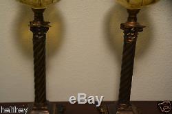 Superb pair of Victorian duplex oil lamp with gilded font and shade