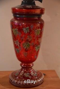 Superb pair of original Victorian/french oil lamp /Cranberry glass