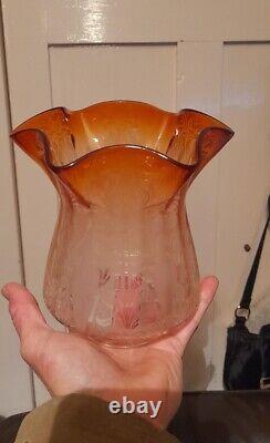 THREE Gorgeous Victorian Amber Peach Oil Lamp Shades, 2½ Inch Fitter