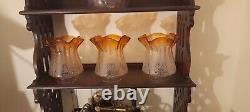 THREE Gorgeous Victorian Amber Peach Oil Lamp Shades, 2½ Inch Fitter