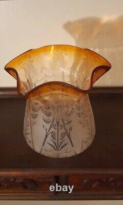 THREE Gorgeous Victorian Amber Peach Oil Lamp Shades, 2½ Inch Fitter