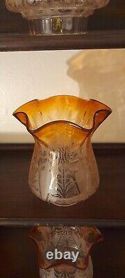 THREE Gorgeous Victorian Amber Peach Oil Lamp Shades, 2½ Inch Fitter