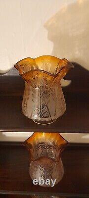 THREE Gorgeous Victorian Amber Peach Oil Lamp Shades, 2½ Inch Fitter