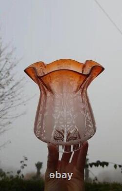 THREE Gorgeous Victorian Amber Peach Oil Lamp Shades, 2½ Inch Fitter