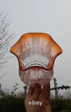 THREE Gorgeous Victorian Amber Peach Oil Lamp Shades, 2½ Inch Fitter