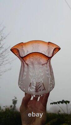 THREE Gorgeous Victorian Amber Peach Oil Lamp Shades, 2½ Inch Fitter