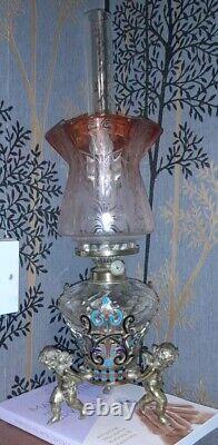 THREE Gorgeous Victorian Amber Peach Oil Lamp Shades, 2½ Inch Fitter